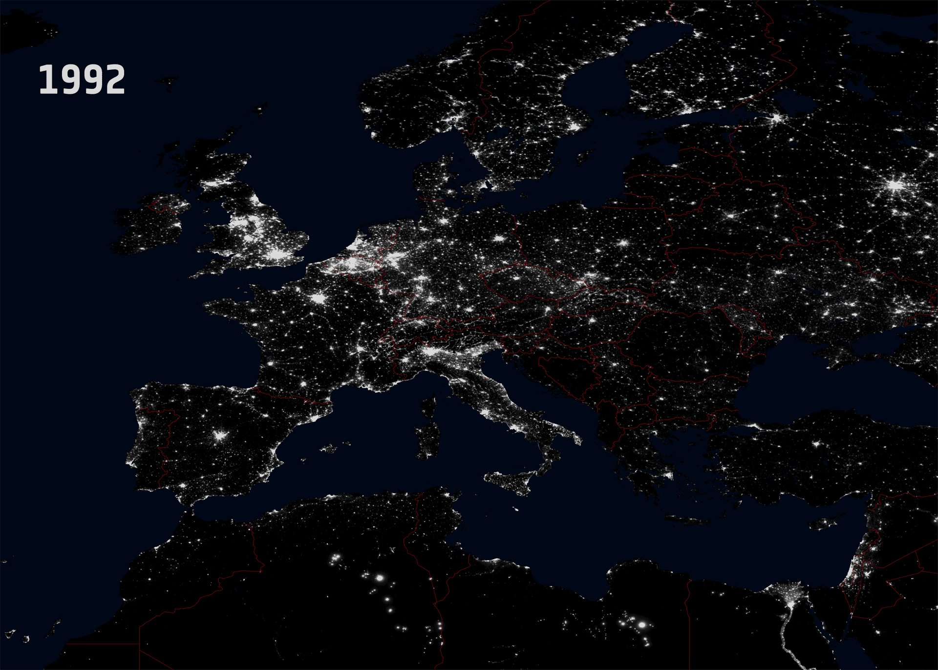 Nachtlichter in Europa, 1992 und 2010
